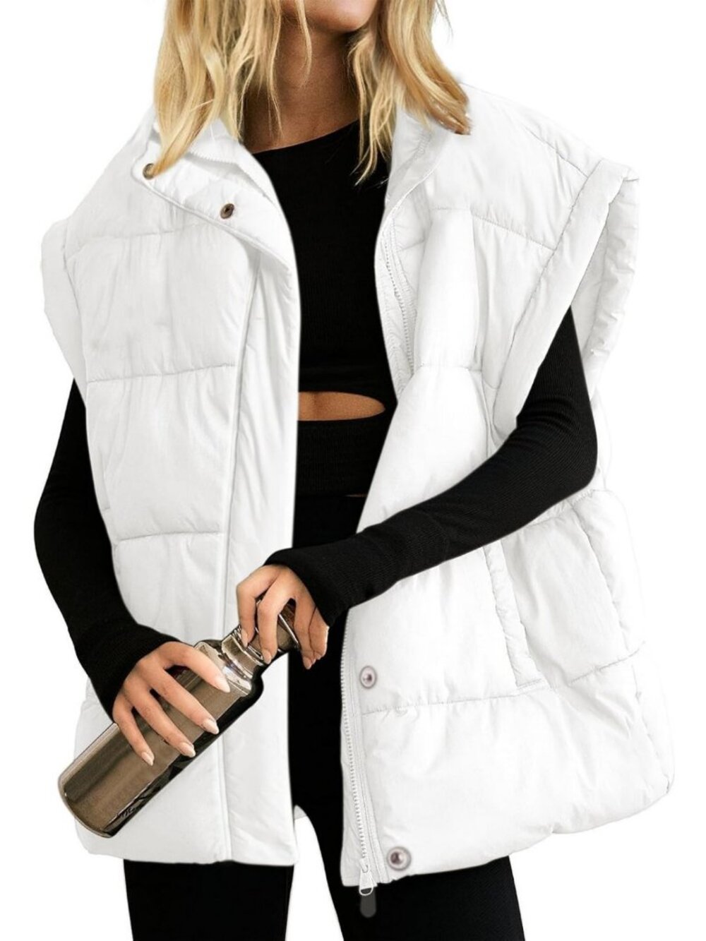 Cozy Oversized Puffer Vest with Stand Collar | Quilted Sleeveless Warm Coat